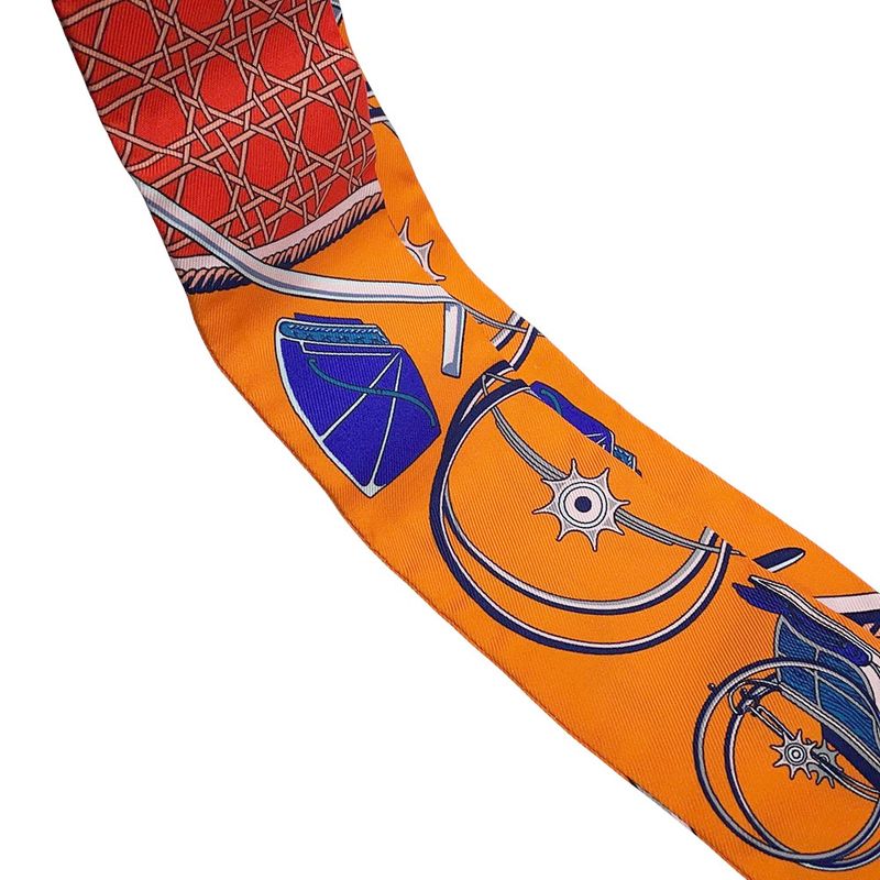 Hermes Scarf Twill Silk Folding Top Carriage les Voitures Orange Cobalt Vermillion