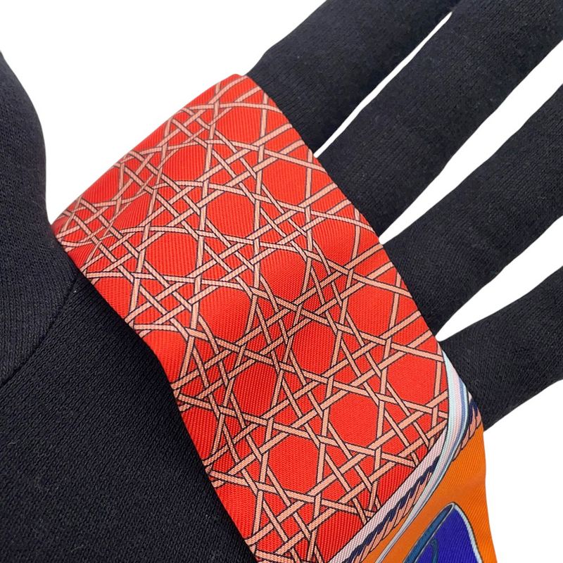 Hermes Scarf Twill Silk Folding Top Carriage les Voitures Orange Cobalt Vermillion