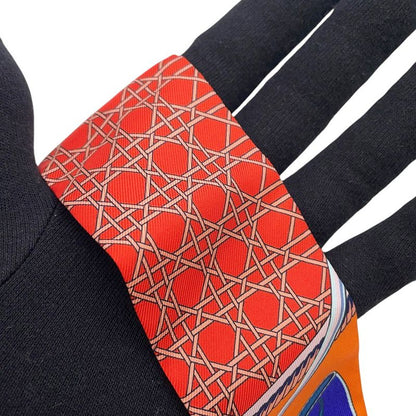 Hermes Scarf Twill Silk Folding Top Carriage les Voitures Orange Cobalt Vermillion