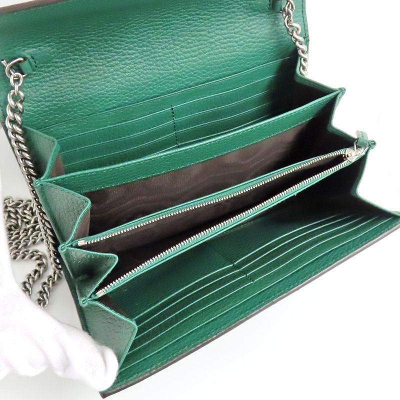 Gucci Dionysus Chain Wallet 401231 Leather Green Gold Silver Hardware