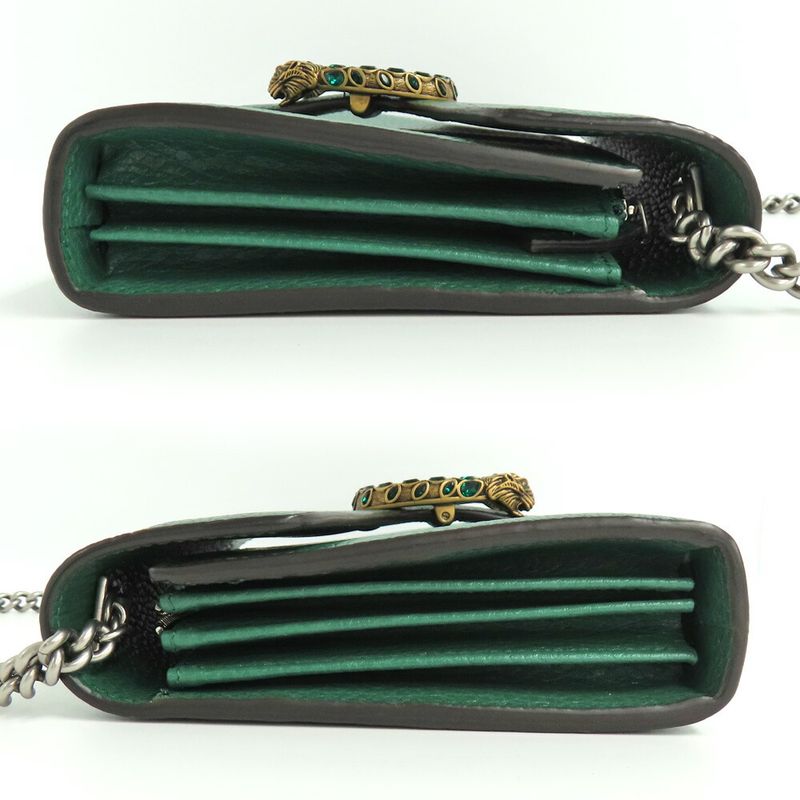 Gucci Dionysus Chain Wallet 401231 Leather Green Gold Silver Hardware