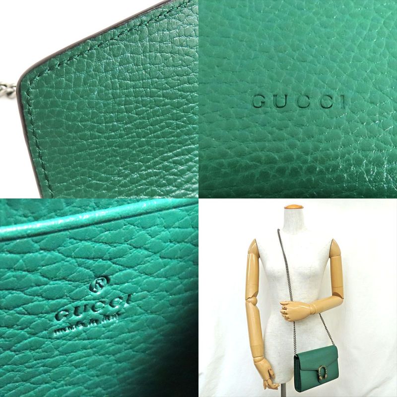 Gucci Dionysus Chain Wallet 401231 Leather Green Gold Silver Hardware