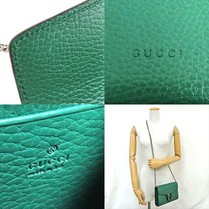 Gucci Dionysus Chain Wallet 401231 Leather Green Gold Silver Hardware