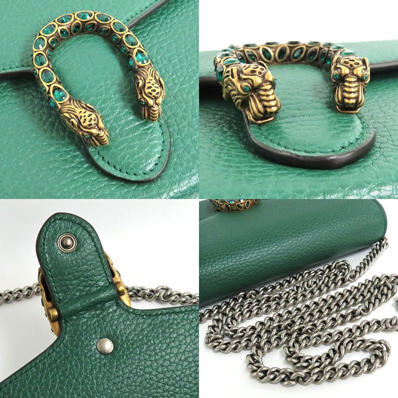 Gucci Dionysus Chain Wallet 401231 Leather Green Gold Silver Hardware