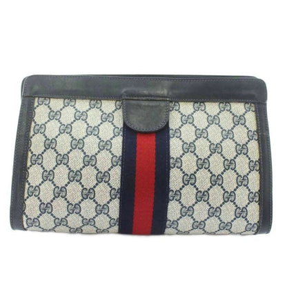 Gucci Clutch Bag Second Bag PVC Leather GG Pattern Sherry Line Total Beige Navy