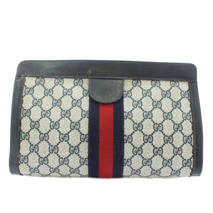 Gucci Clutch Bag Second Bag PVC Leather GG Pattern Sherry Line Total Beige Navy