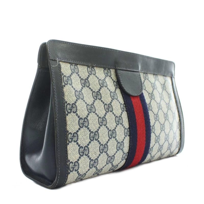 Gucci Clutch Bag Second Bag PVC Leather GG Pattern Sherry Line Total Beige Navy