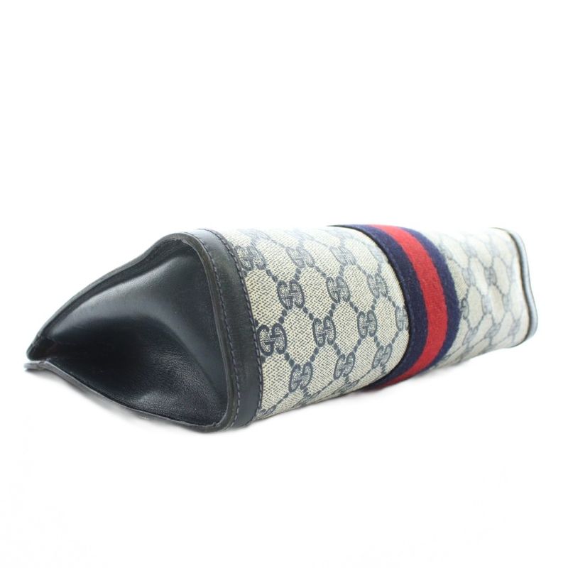 Gucci Clutch Bag Second Bag PVC Leather GG Pattern Sherry Line Total Beige Navy