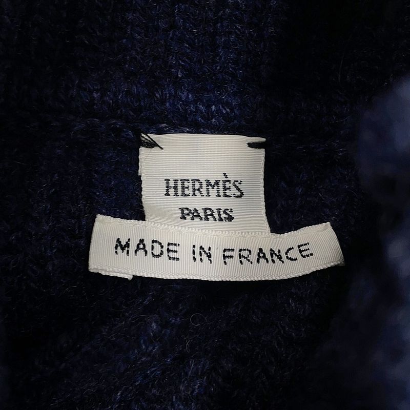 Hermes Sweater Horse Ribbon Decoration Twill Lane High Neck Knit Cashmere Silk