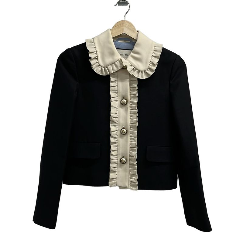 Gucci Jacket Size 36 S Women - 452943 Zhm88 Black And Ivory Long Sleeve Silk