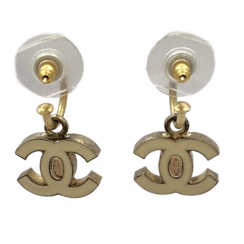 Chanel Earrings Coco Mark Ivory And Gold Rhinestone