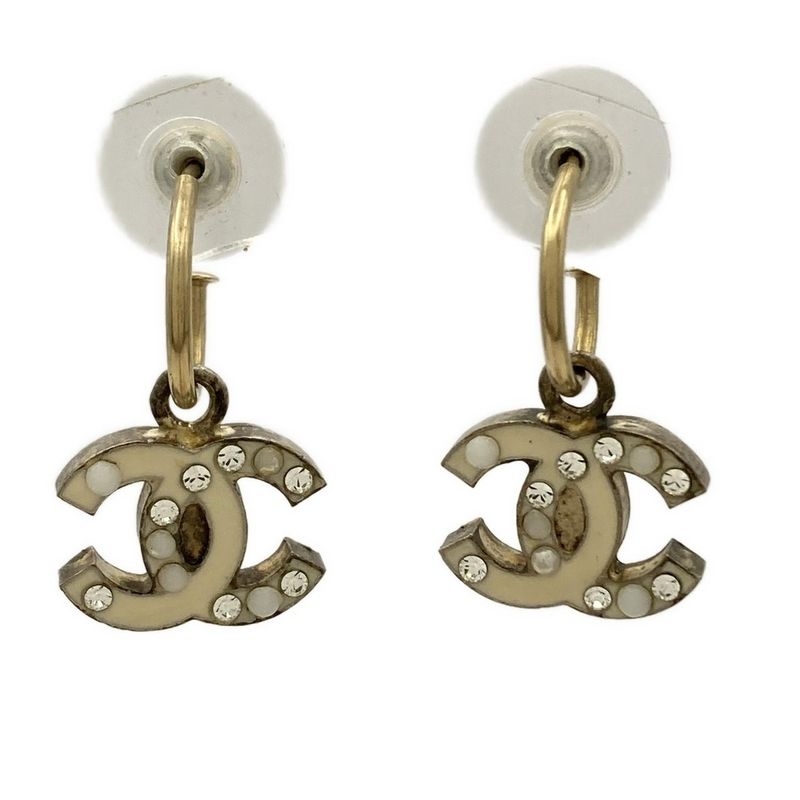Chanel Earrings Coco Mark Ivory And Gold Rhinestone