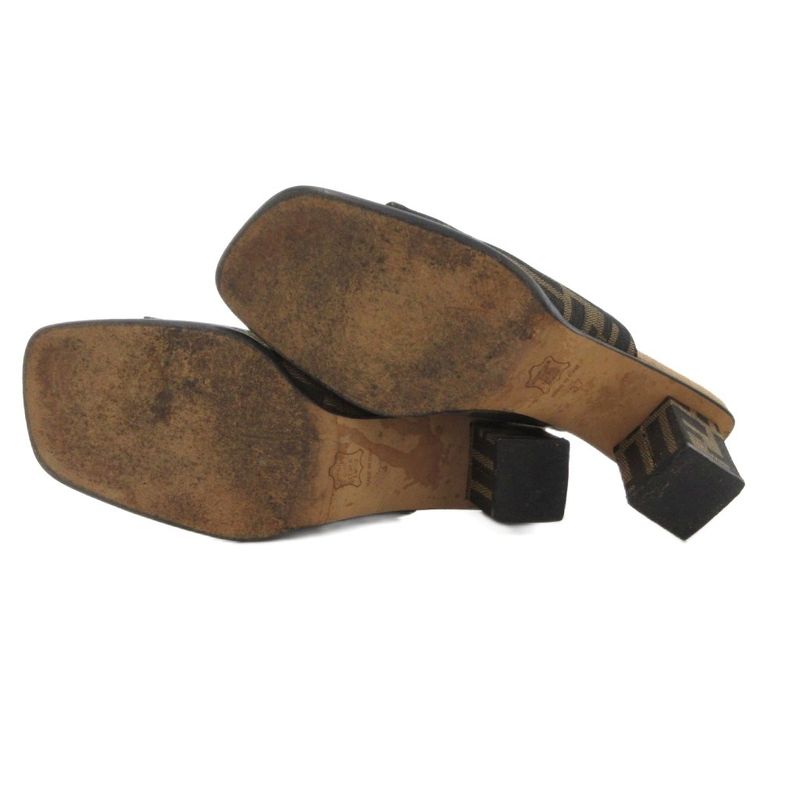 Fendi Sandals Zucca Pattern Canvas Square Heel 37 Brown Black JS - GY18