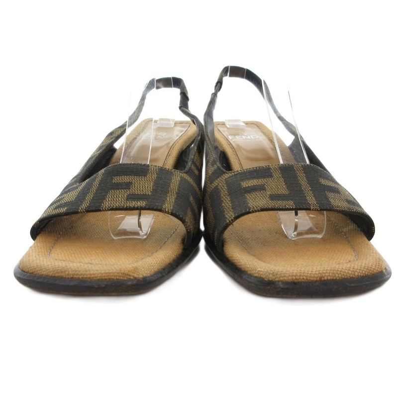 Fendi Sandals Zucca Pattern Canvas Square Heel 37 Brown Black JS - GY18