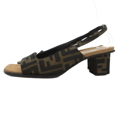 Fendi Sandals Zucca Pattern Canvas Square Heel 37 Brown Black JS - GY18