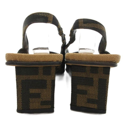 Fendi Sandals Zucca Pattern Canvas Square Heel 37 Brown Black JS - GY18