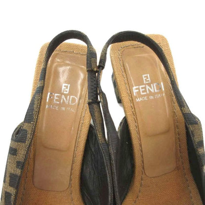 Fendi Sandals Zucca Pattern Canvas Square Heel 37 Brown Black JS - GY18