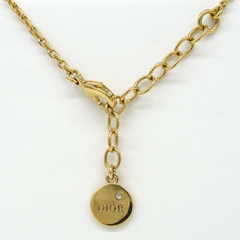 Dior Necklace Logo Metal GP Gold Color GD Rhinestone Approx 8.0g