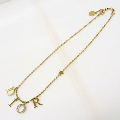 Dior Necklace Logo Metal GP Gold Color GD Rhinestone Approx 8.0g