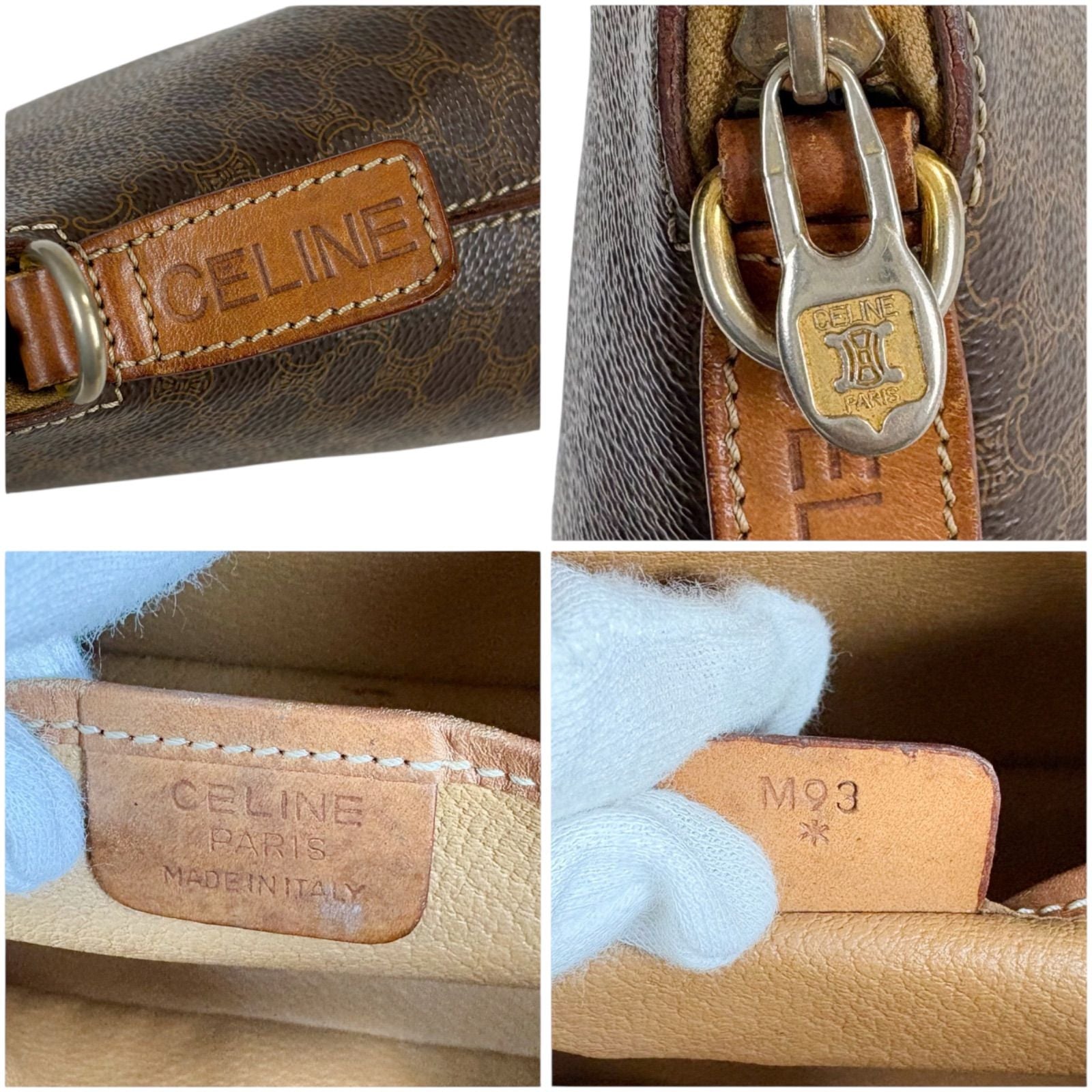 Celine 2way Mini Top Handle Bag Macadam Pattern Pvcleather Brown
