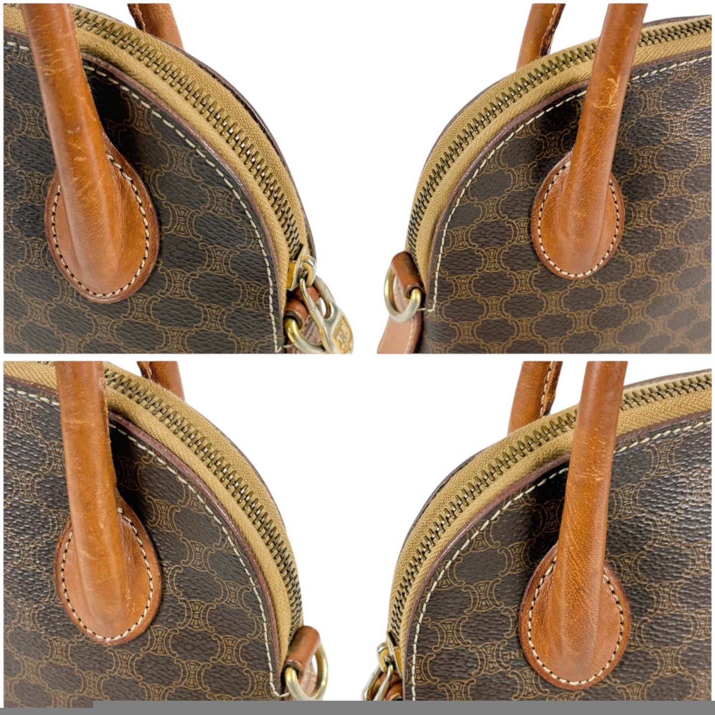 Celine 2way Mini Top Handle Bag Macadam Pattern Pvcleather Brown