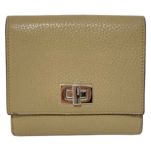 Fendi W Hook Wallet Peekaboo 8m0438 Beige Leather