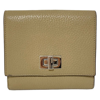 Fendi W Hook Wallet Peekaboo 8m0438 Beige Leather