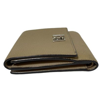 Fendi W Hook Wallet Peekaboo 8m0438 Beige Leather