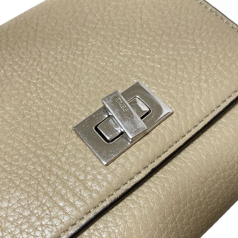 Fendi W Hook Wallet Peekaboo 8m0438 Beige Leather