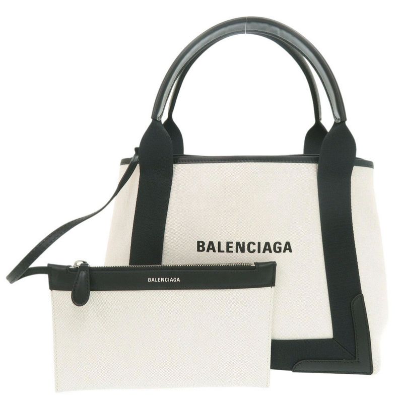 Balenciaga Navy Cabas S Canvas Leather Natural Black Handbag 0615 Balenciaga