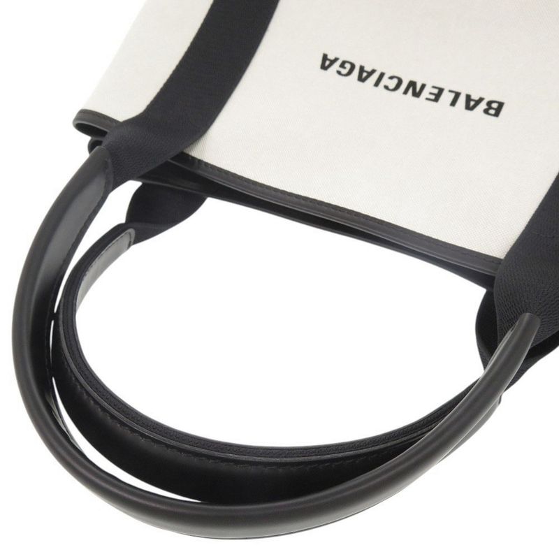 Balenciaga Navy Cabas S Canvas Leather Natural Black Handbag 0615 Balenciaga