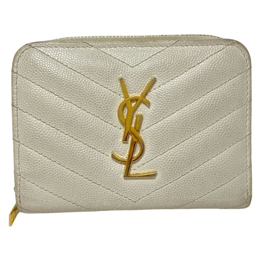 Saint Laurent Paris Bifold Wallet Monogram Compact Zip Wallet 403723 Ivory