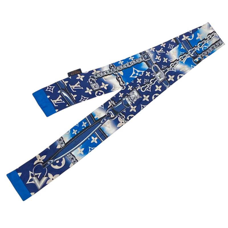 Louis Vuitton Twilly Scarf Bandeau Monogram Confidential Blue Ladies 100% Silk