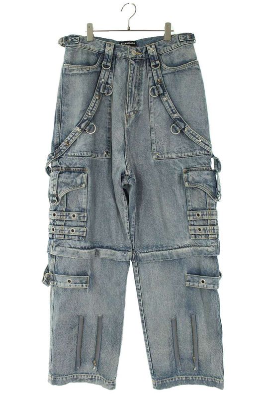 Balenciaga 681693 Tjw60 Studded Decorated Multi Pocket Parachute Denim Pants