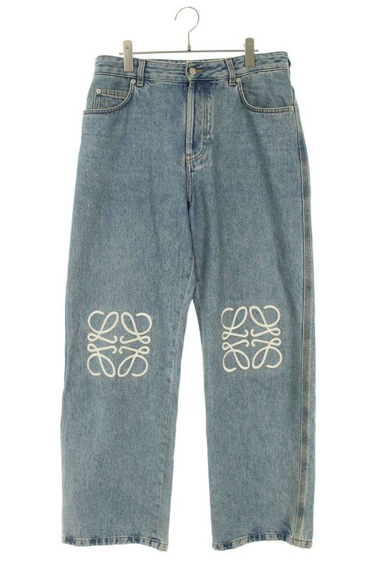 Loewe H526y11w60 Anagram Embroidered Baggy Denim Pants Men's 48