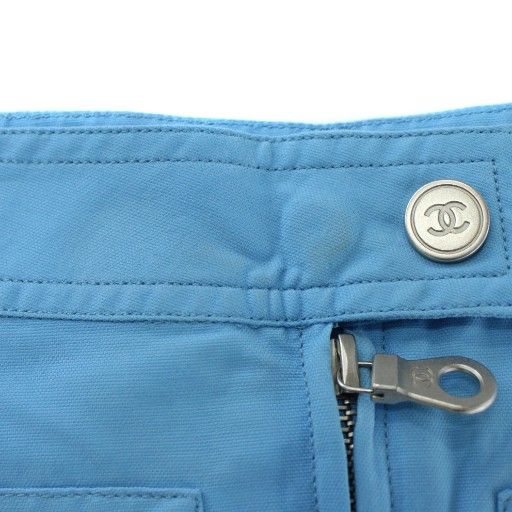 Chanel Sport Line Cropped Pants Coco Mark Embroidery Patch Zip Fly Blue