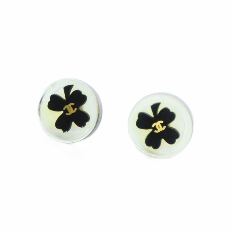 Chanel Vintage Earrings Binaural Logo Coco Mark Clover Resin Clear - GY18 MQ -