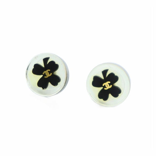 Chanel Vintage Earrings Binaural Logo Coco Mark Clover Resin Clear - GY18 MQ -