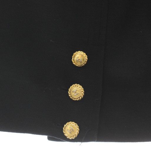 Chanel Vintage Tight Skirt Knee Length Coco Mark Gold Button Black XZ - GY18