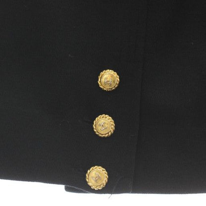 Chanel Vintage Tight Skirt Knee Length Coco Mark Gold Button Black XZ - GY18