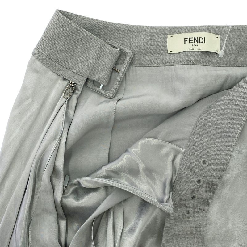Fendi 22ss Belted Rayon Ruffle Skirt Fq7449 Anq9 Gray 38