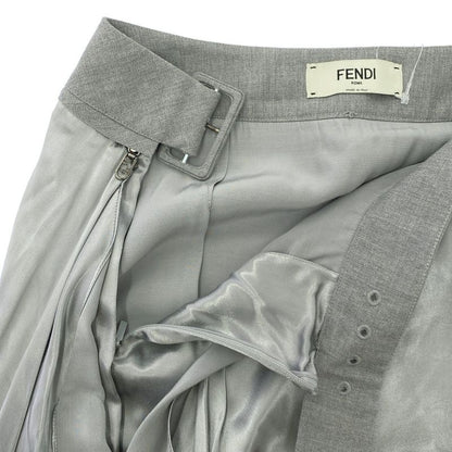 Fendi 22ss Belted Rayon Ruffle Skirt Fq7449 Anq9 Gray 38