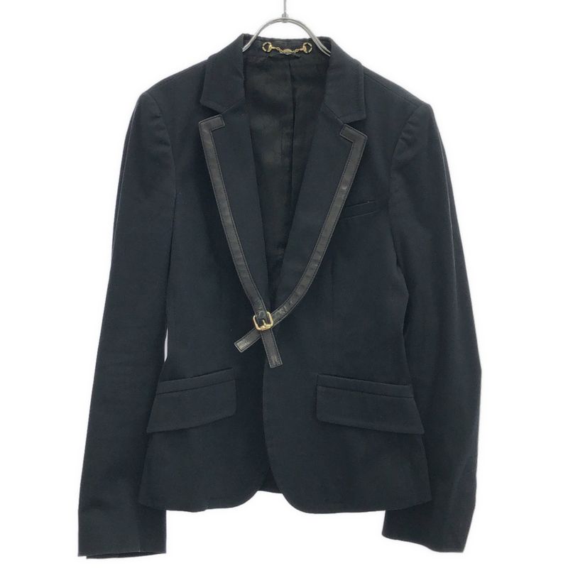 Gucci Leather Belted Lapel Tailored Jacket 210373 Black 42