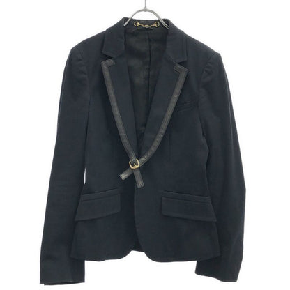 Gucci Leather Belted Lapel Tailored Jacket 210373 Black 42