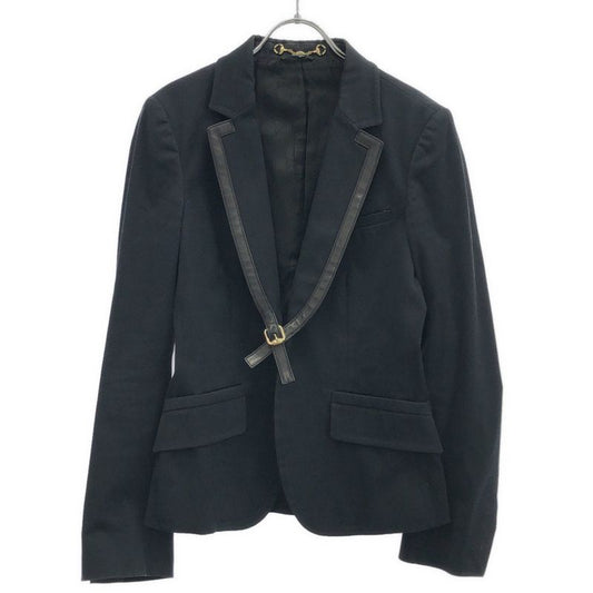 Gucci Leather Belted Lapel Tailored Jacket 210373 Black 42