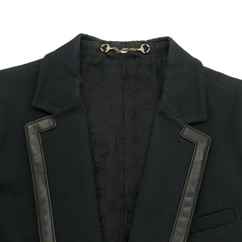 Gucci Leather Belted Lapel Tailored Jacket 210373 Black 42