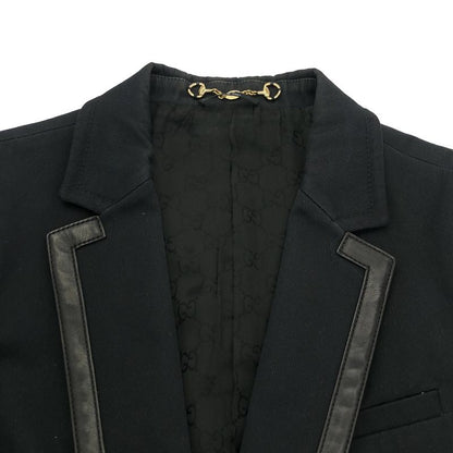Gucci Leather Belted Lapel Tailored Jacket 210373 Black 42