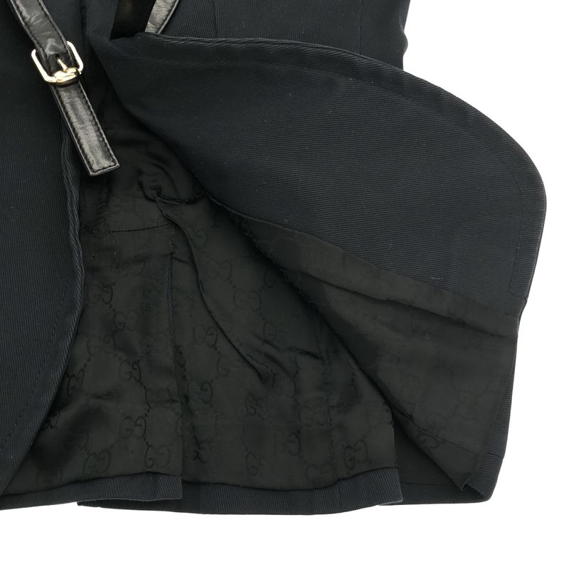 Gucci Leather Belted Lapel Tailored Jacket 210373 Black 42