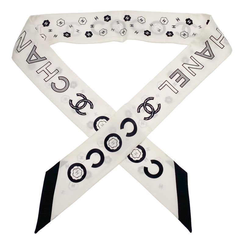 Chanel Coco Mark Twillie Silk Scarf White