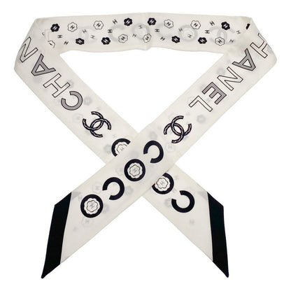 Chanel Coco Mark Twillie Silk Scarf White